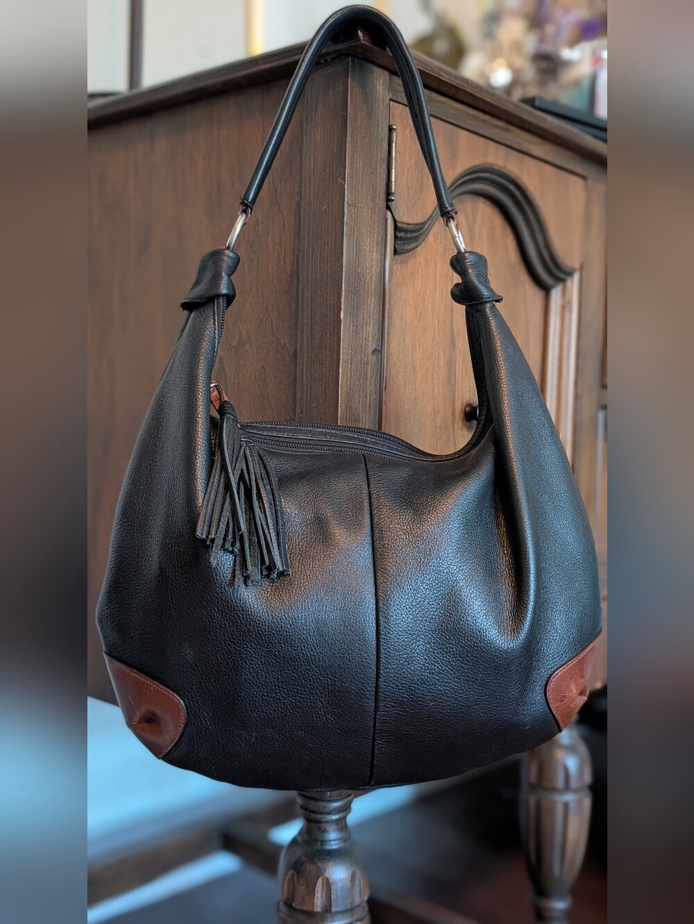 Derek ALEXANDER Leather Hobo Bag with Tassel Accent